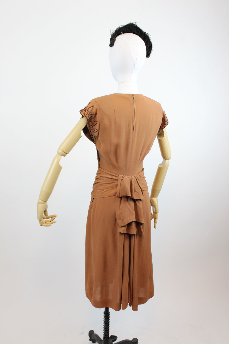 1940's rayon beaded dress butterscotch dress xs | new fall