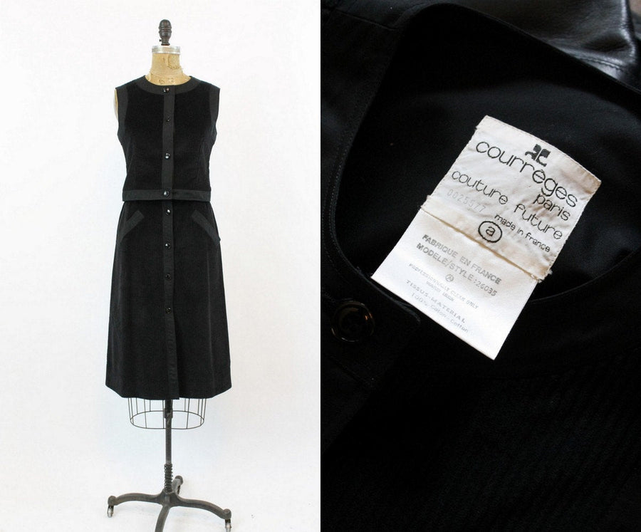 70s COURREGES corduroy top and skirt small | vintage two piece outfit