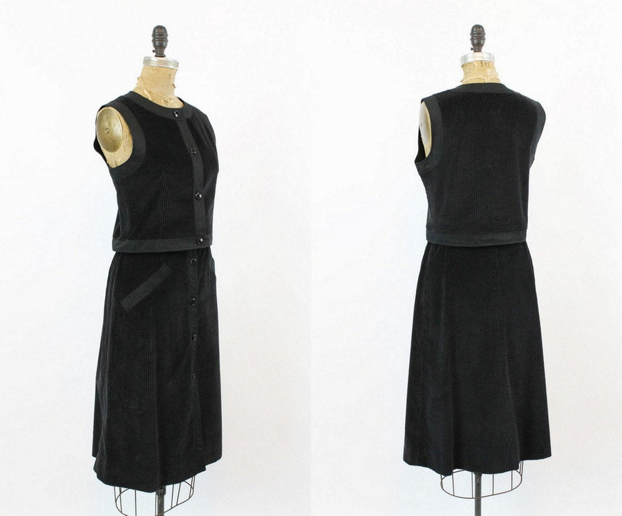 70s COURREGES corduroy top and skirt small | vintage two piece outfit