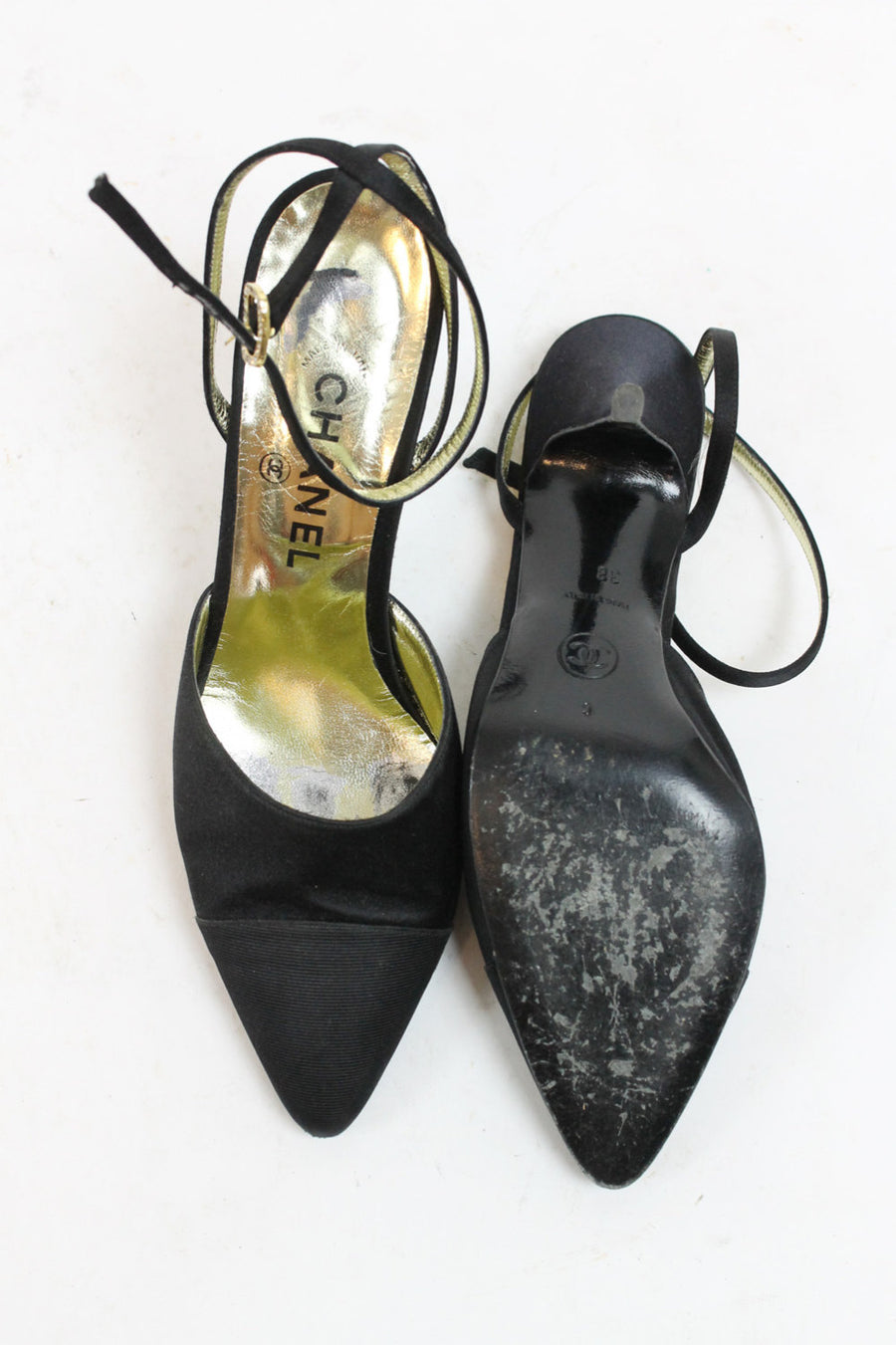 Chanel Black Patent Leather Ankle Strap Shoe