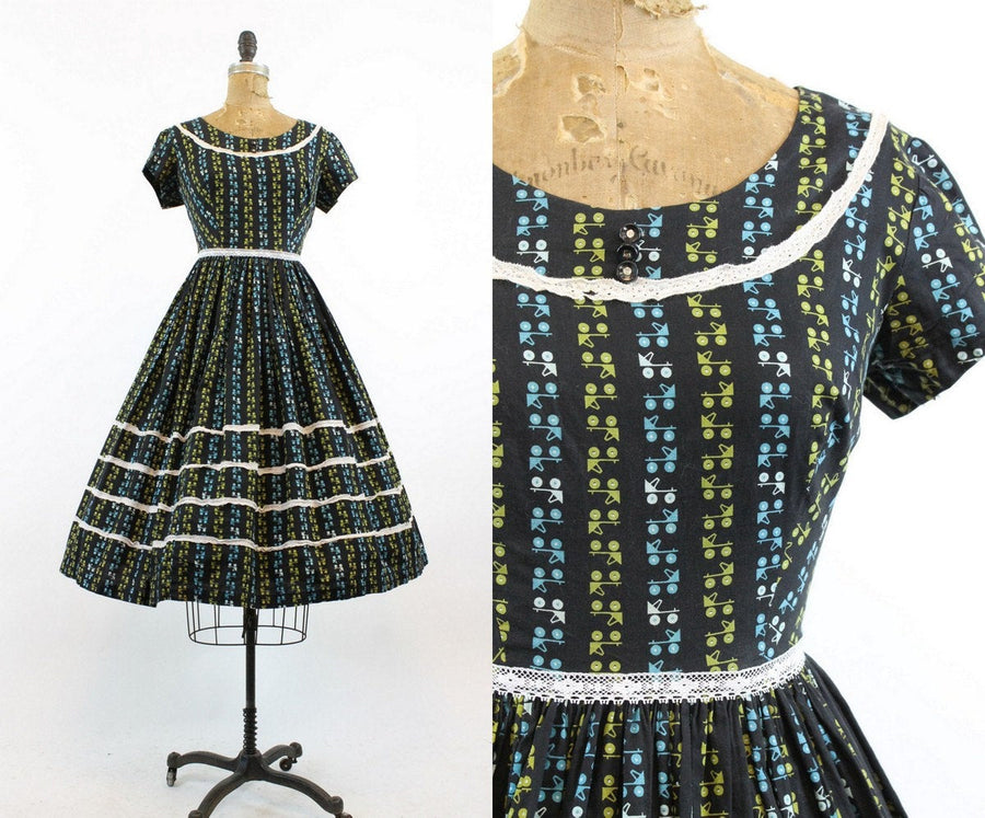 1950s roller skate print novelty dress xs | new spring