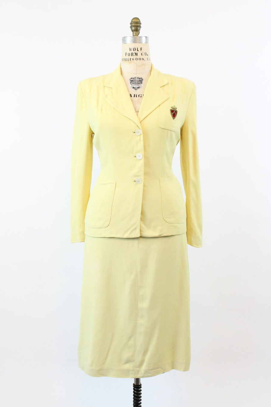 1950s yellow crest gabardine suit medium | vintage 2 piece suit