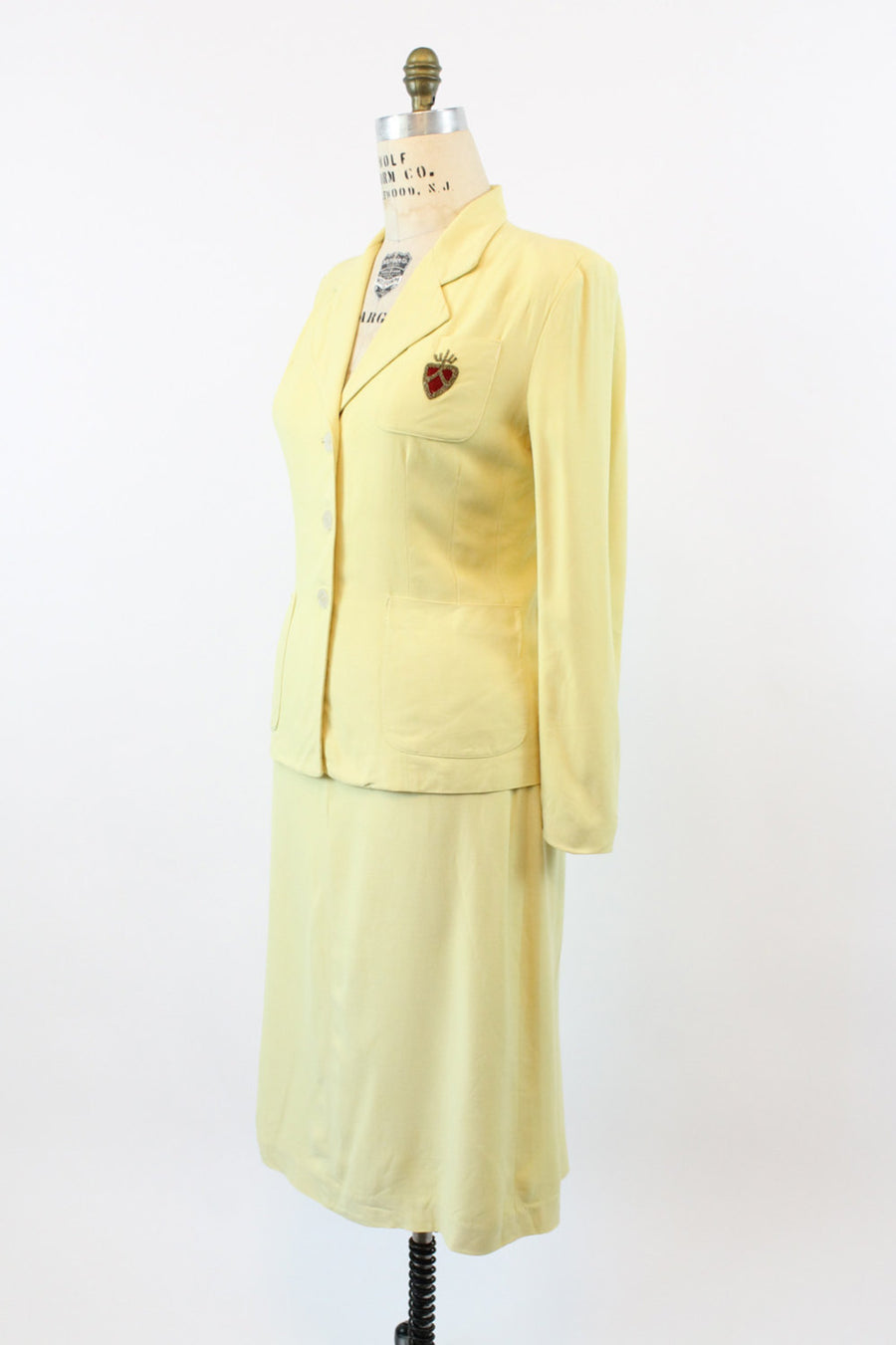 1950s yellow crest gabardine suit medium | vintage 2 piece suit