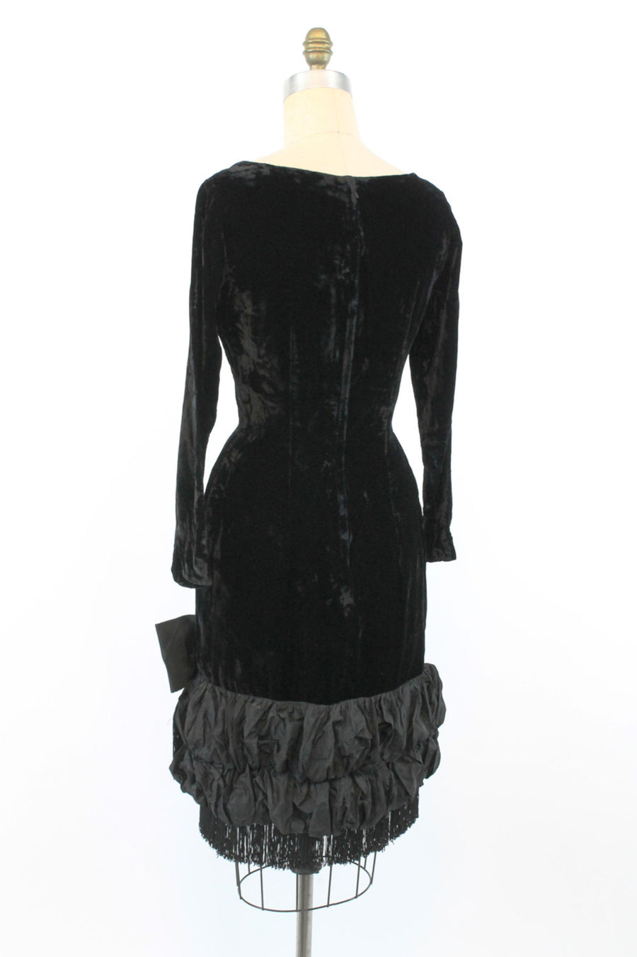 1950s  Lilli Diamond velvet dress small | vintage 50s fringe wiggle dress | new in