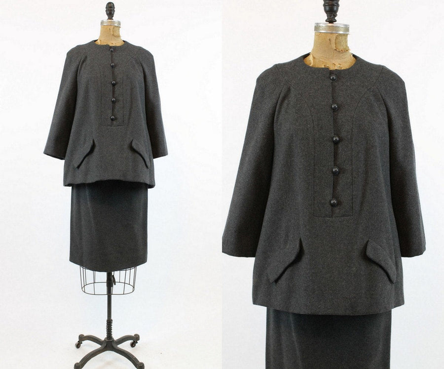 1960s Geoffrey Beene suit xs | trapeze tunic top and pencil skirt
