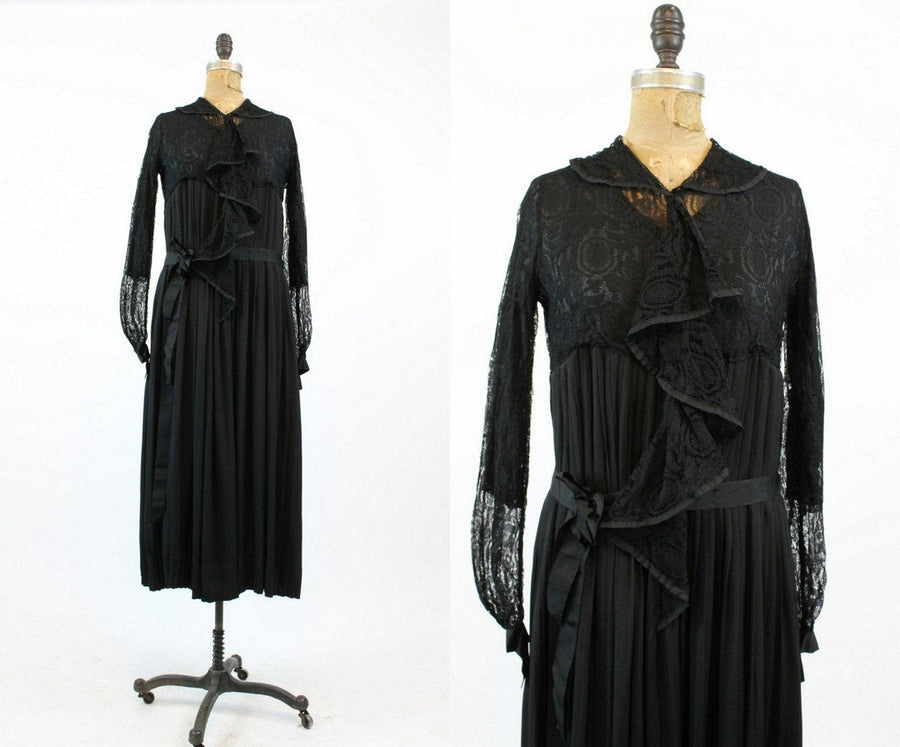 1920s spiderweb lace dress small | antique vintage ruffled collar dress | new in