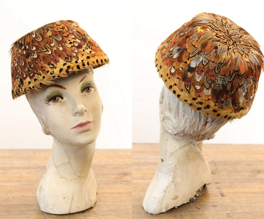1950s feather hat | vintage pheasant pillbox