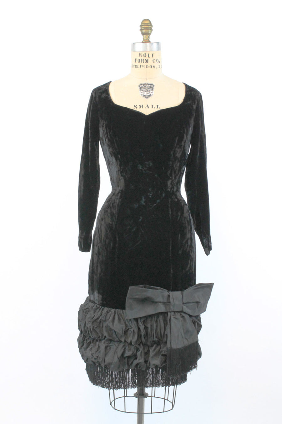 1950s  Lilli Diamond velvet dress small | vintage 50s fringe wiggle dress | new in