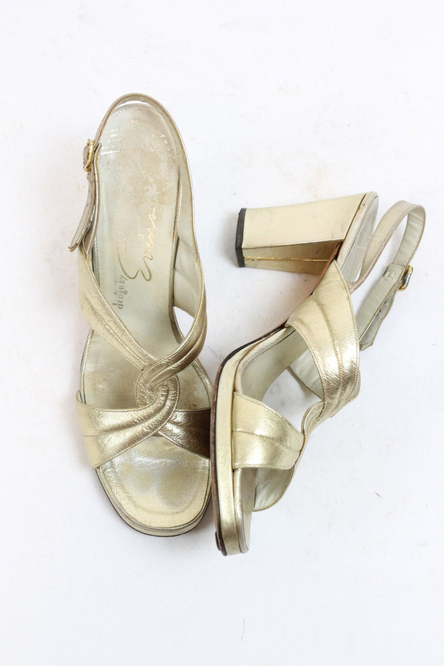 1960s gold sandals size 7.5 us | vintage I Magnin twisted shoes