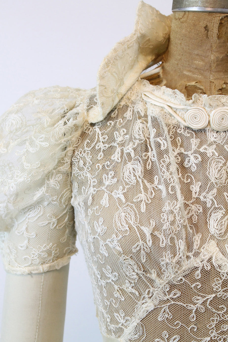30s Wedding Dress Embroidered Mesh XS / 1930s Dress Sheer Organza / Mine Forever Bridal Gown