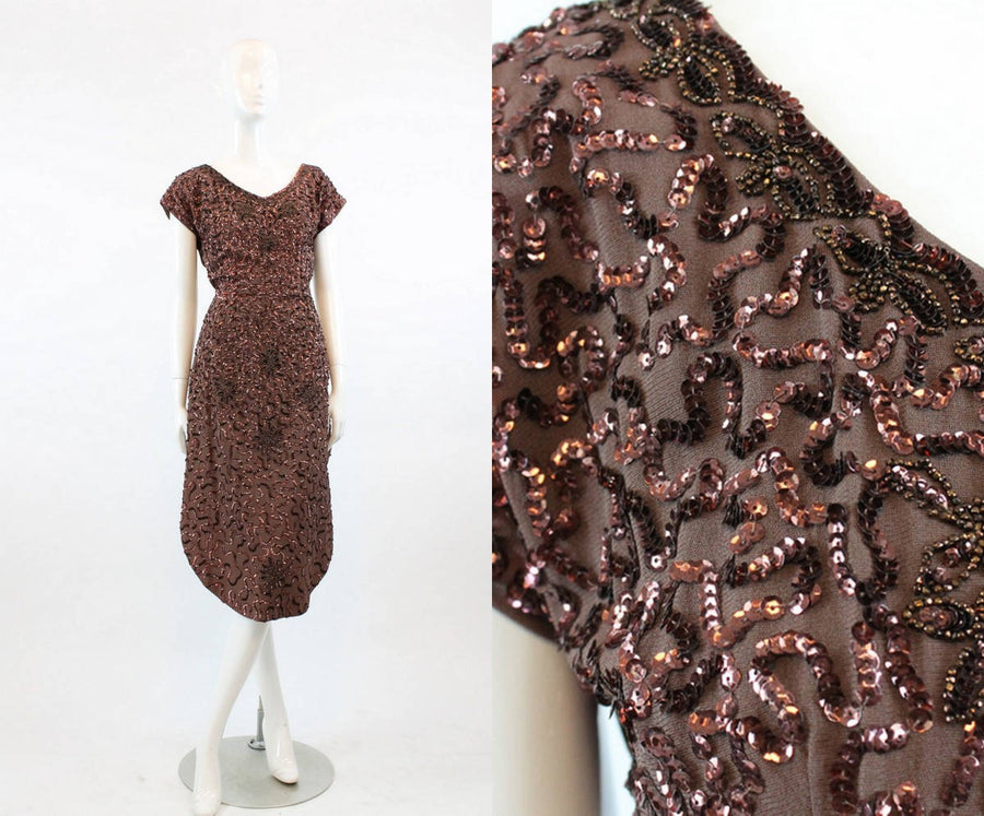 1940s sequin dress xs | vintage 40s rayon beaded apron dress| new in