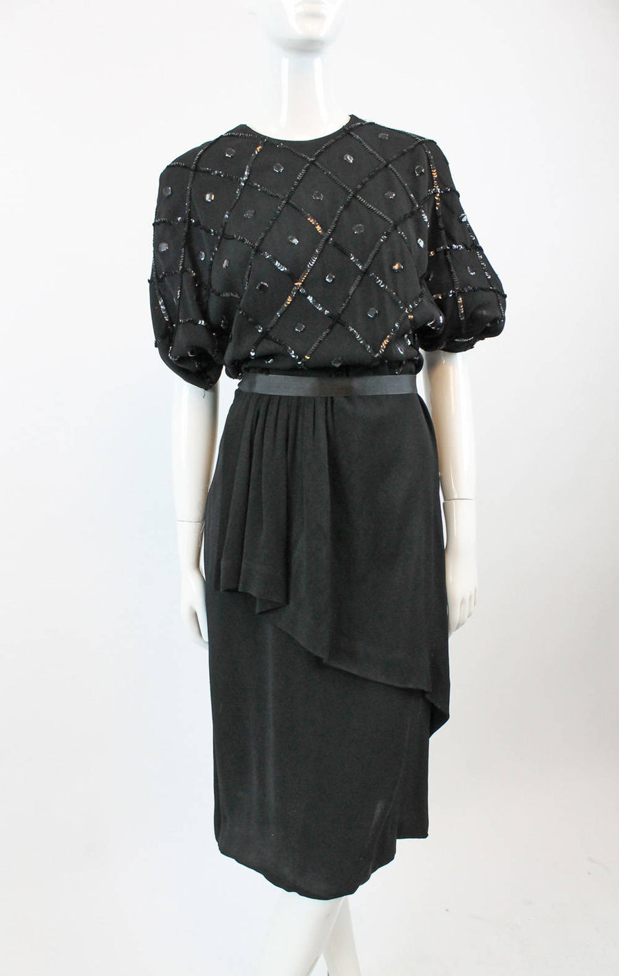 1940s sequin dress medium | vintage peplum dress rayon