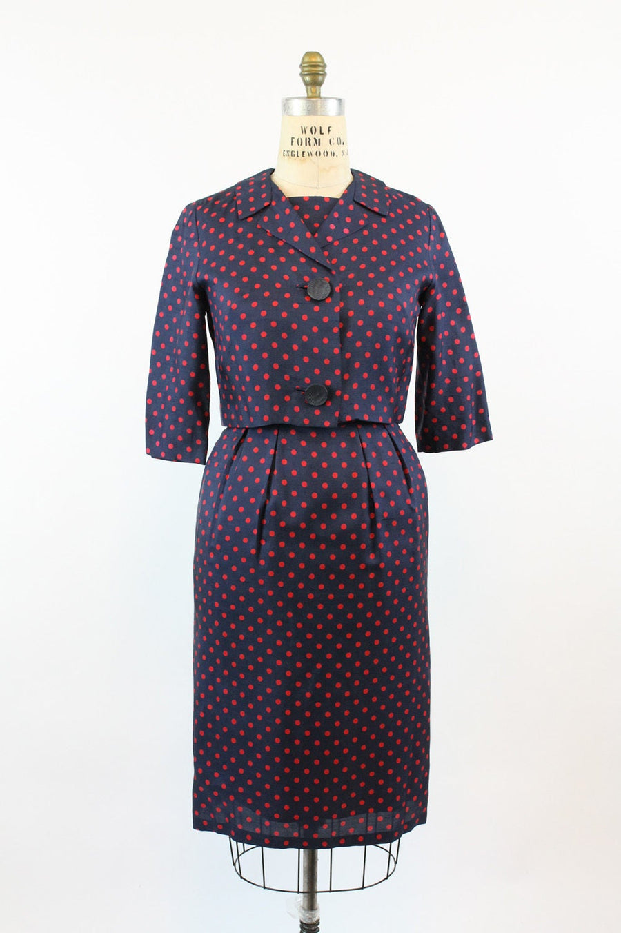 1950's polka dot silk dress and jacket medium | vintage two piece set