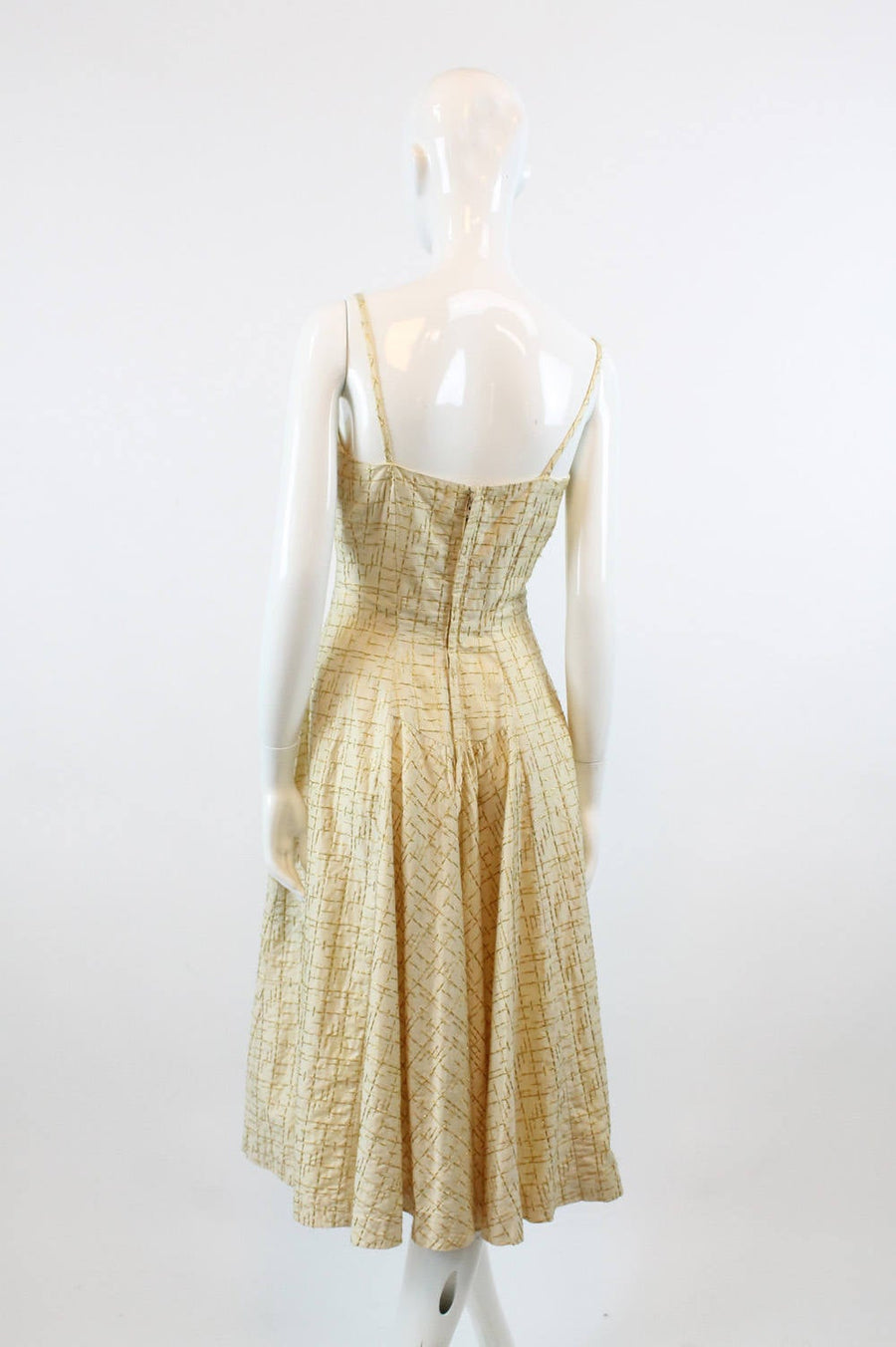 50s Dress Gold Stitch XS / 1950s Vintage Jeane Scott Party Dress / Golden Crosshatch Dress