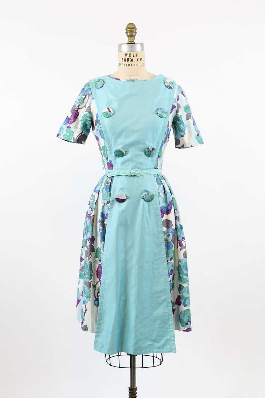 1950s floral cotton dress xs | vintage roses and pansies floral apron dress