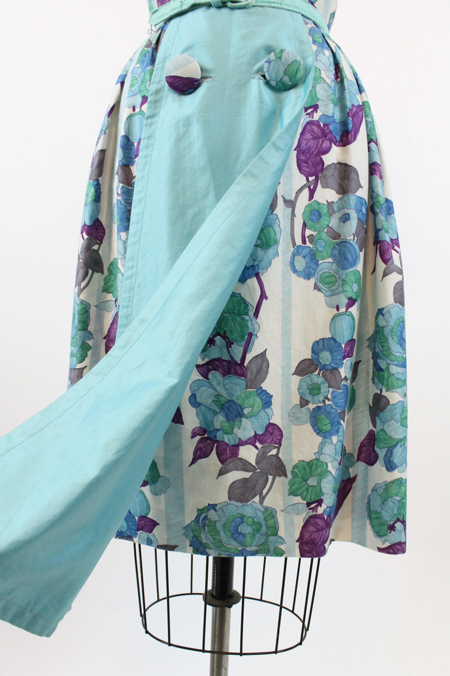 1950s floral cotton dress xs | vintage roses and pansies floral apron dress
