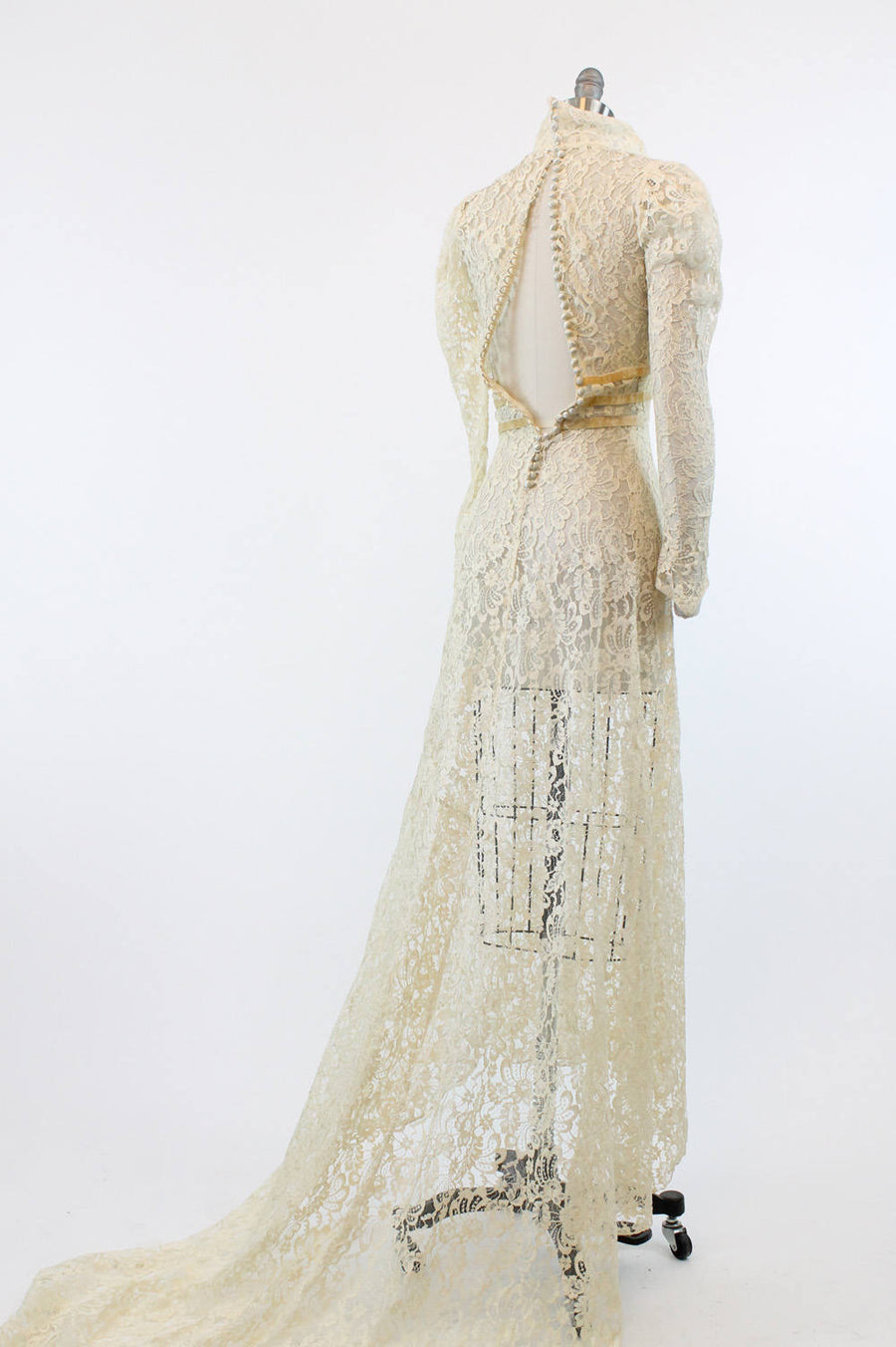 1930s wedding lace velvet dress | bridal gown with train | xxs