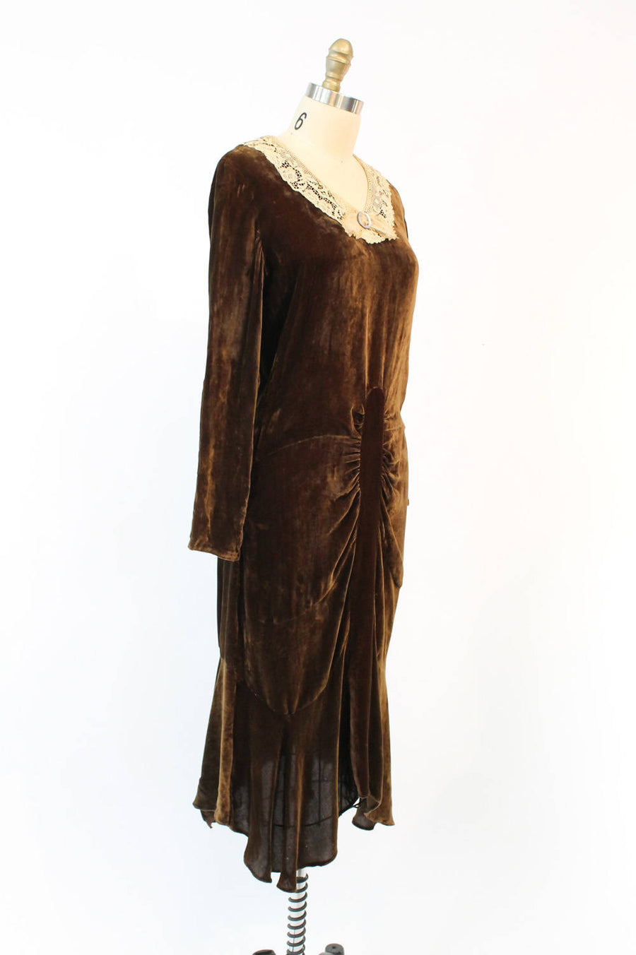 1920s silk velvet dress small | vintage 1930s draped dress
