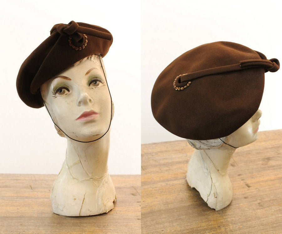 1940s studded hat vintage wool tilt | new fall