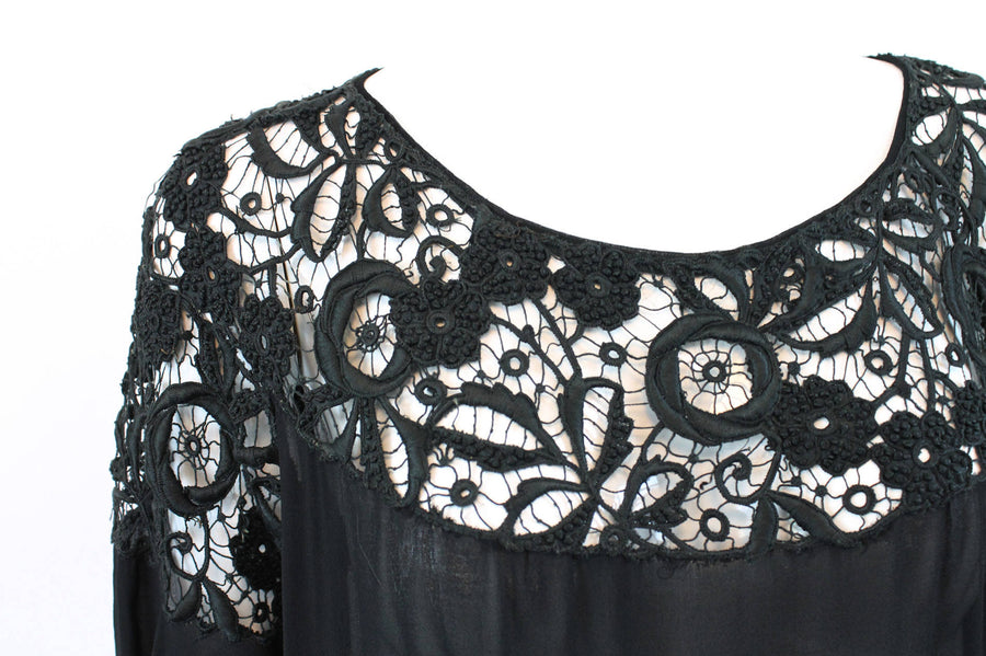 1930s lace dress | tissue silk spiderweb cutout | small-medium