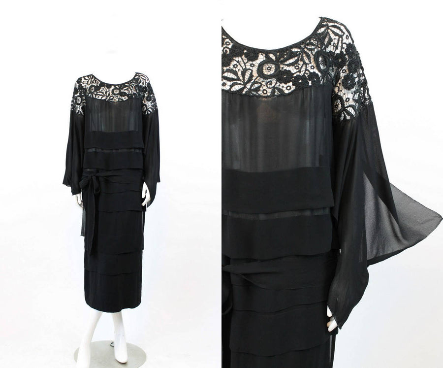 1930s lace dress | tissue silk spiderweb cutout | small-medium