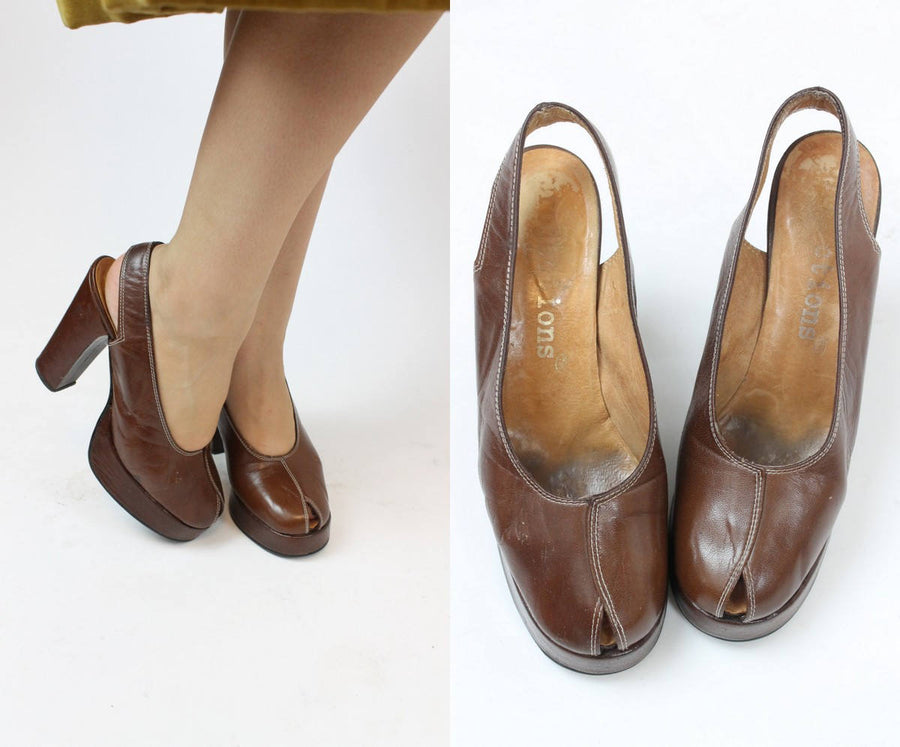 1970s does 1940s peep toe platforms size 6.5  | new fall