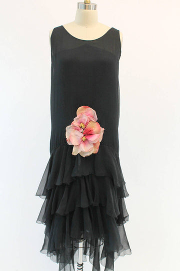 1920s silk handkerchief hem dress | vintage art deco flapper flower dress size | xs small