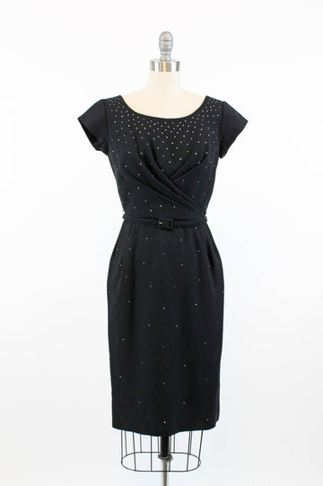 1950s rhinestone dress xs | vintage cocktail studded dress