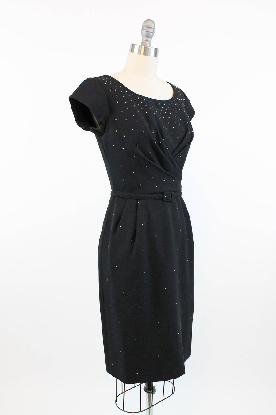 1950s rhinestone dress xs | vintage cocktail studded dress