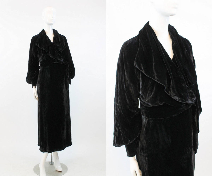 Edwardian 1920s velvet wrap dress small | HUGE collar and SLEEVES | new in