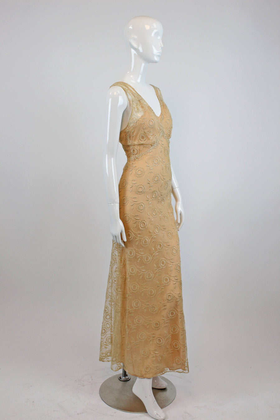 1930s tambour lace dress three pieces xs | vintage embroidered wedding dress gown