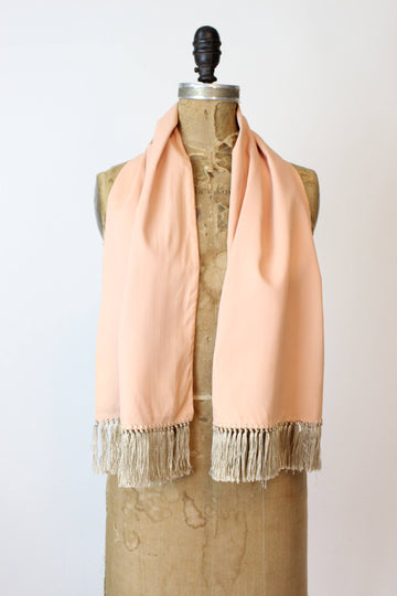 1940s peach rayon fringed scarf  | vintage wrap