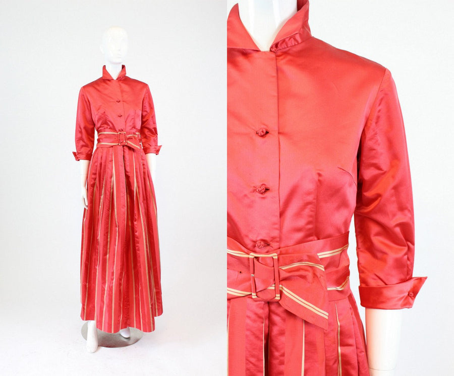1960s Dynasty silk dressing gown xs | vintage striped belted dress | new in