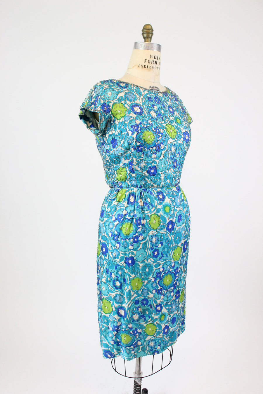 1960s I Magnin silk beaded dress medium | vintage sheath cocktail dress