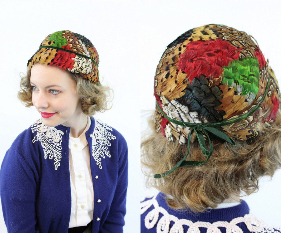 1930s pheasant hat feather cloche | new fall