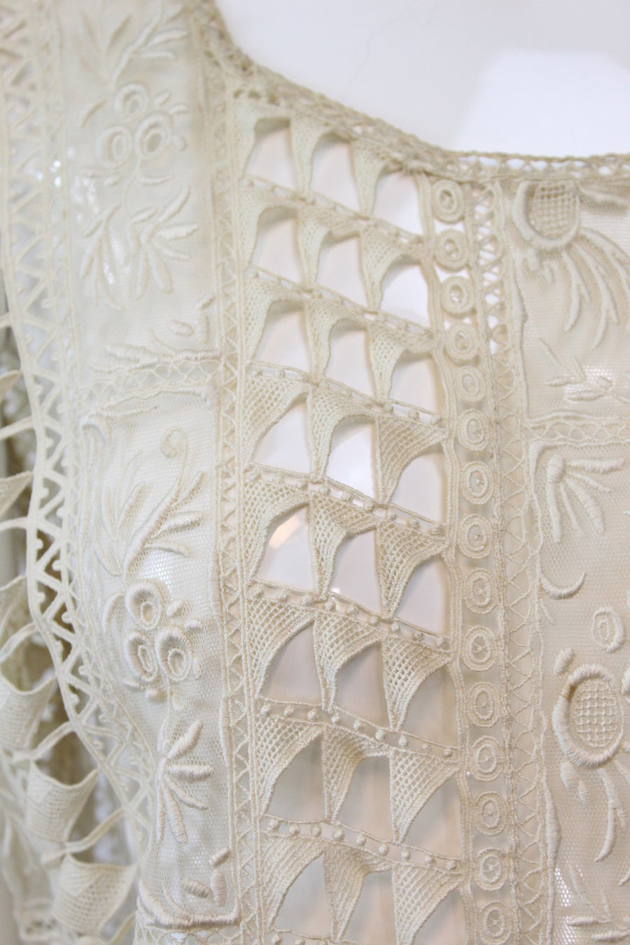 1920s embroidered lace dress | vintage net flutter skirt dropwaist | small medium