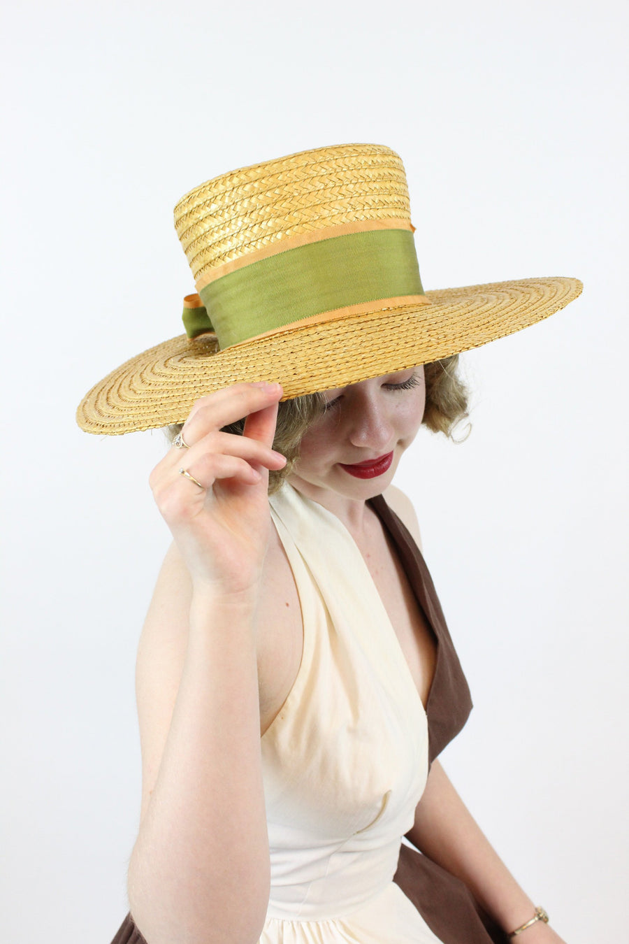 1950s wide brim picture hat | vintage bow sun hat