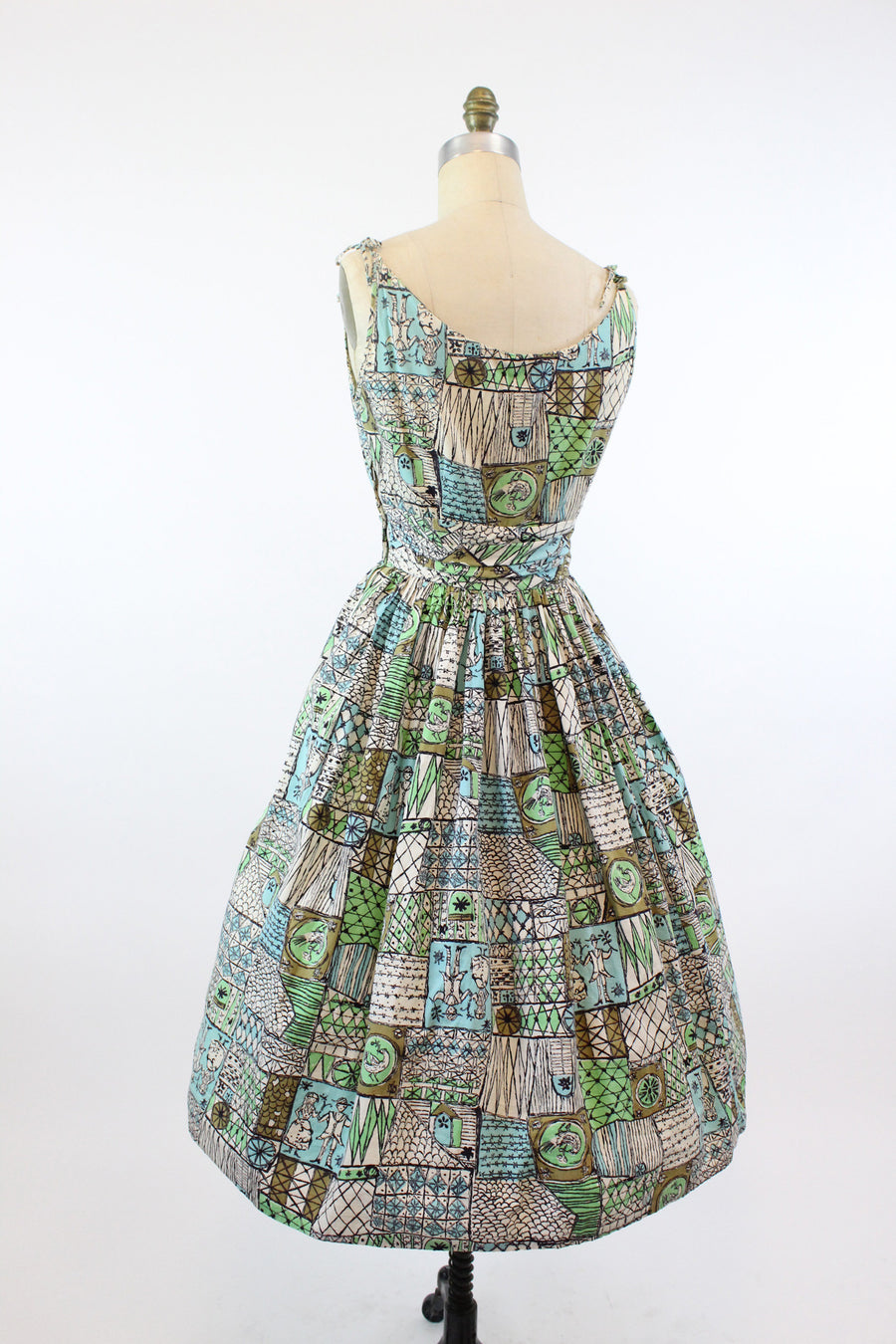 1950s novelty print dress xs | vintage wedding scene dress