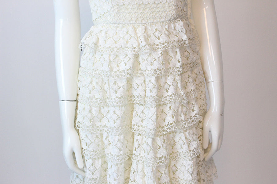 1950s saks fifth avenue crochet strapless dress xxs | new spring
