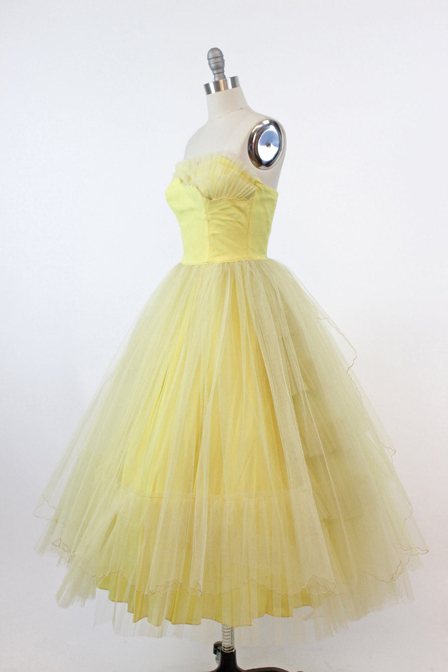 1950s strapless tulle dress xxs | vintage spring