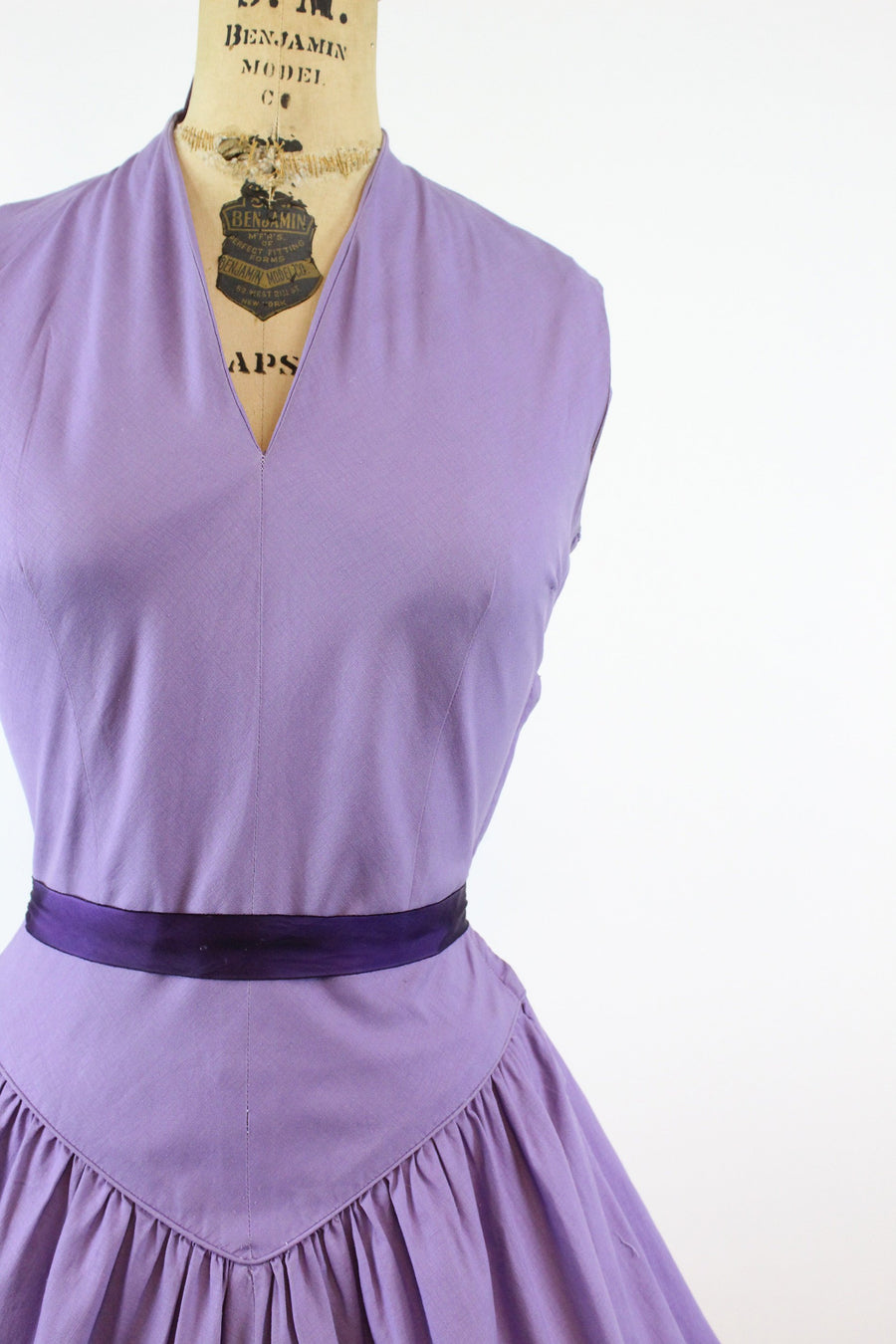 1950s lavender cotton dress small | vintage bow back dress