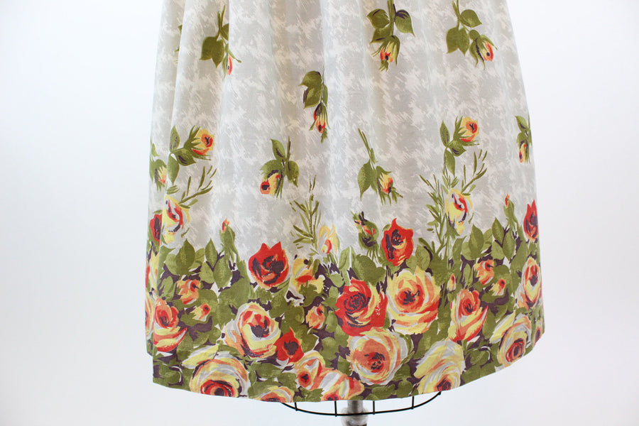 1950s rose print skirt | border print | medium
