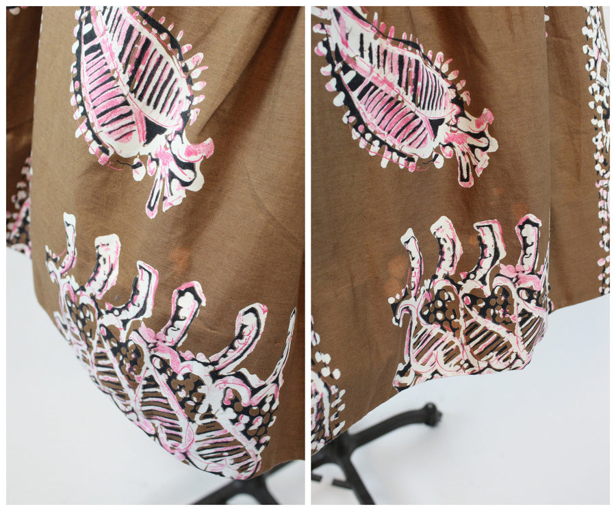 1950s FERN PRINT batik full cotton skirt small | new spring