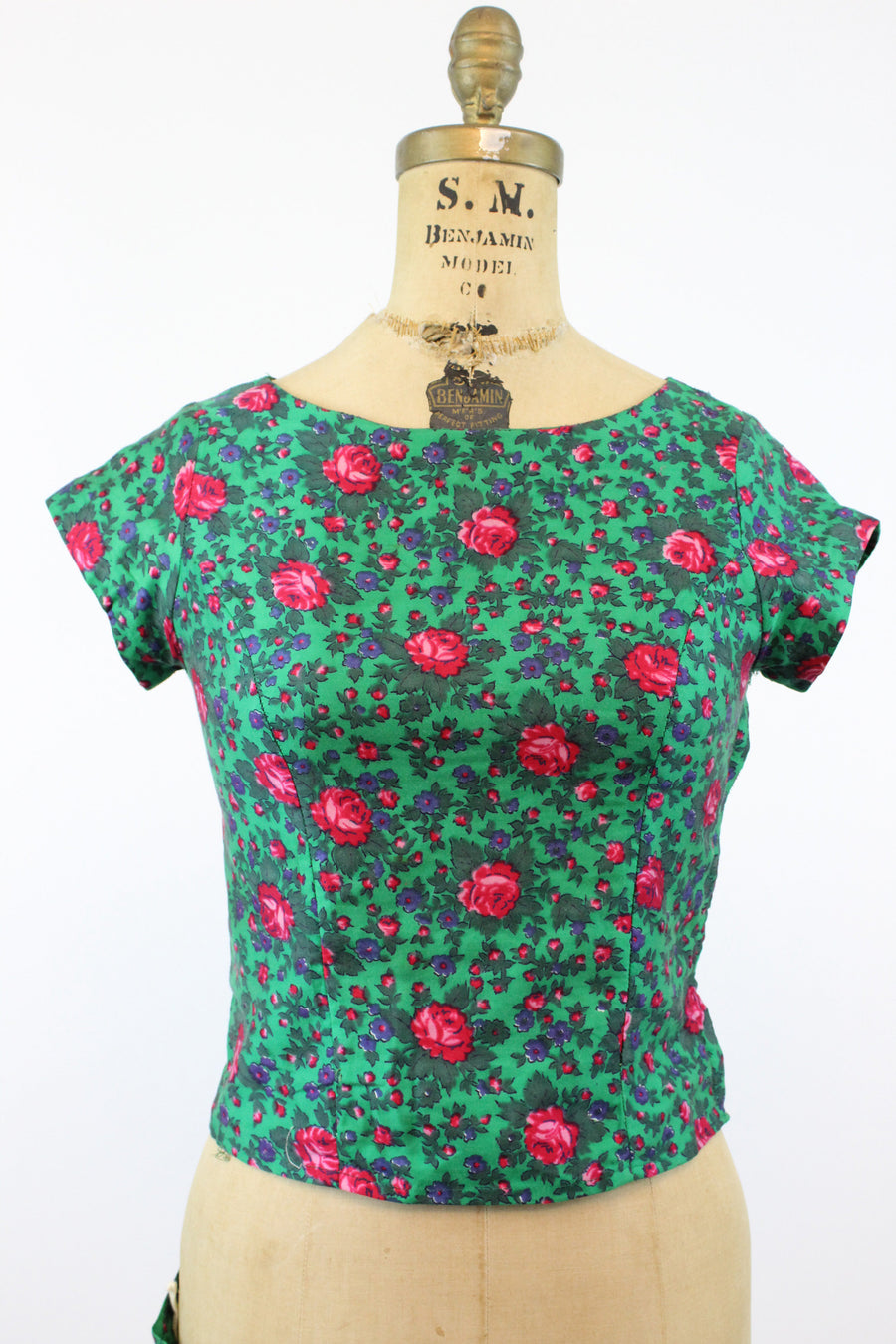 1950s rose print set dress xs | vintage novelty print two piece cotton