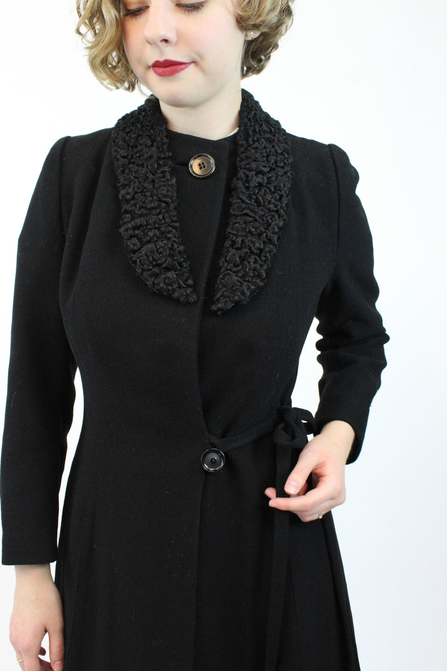 1930s wool crepe coat | Persian lamb collar | small