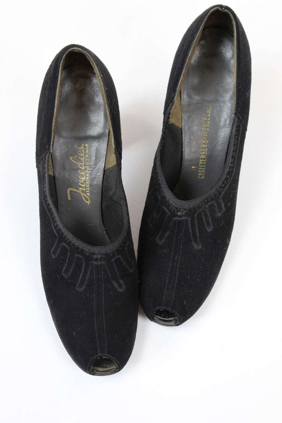 1930s suede peep toe shoes | vintage soutache pumps | size 6.5 us