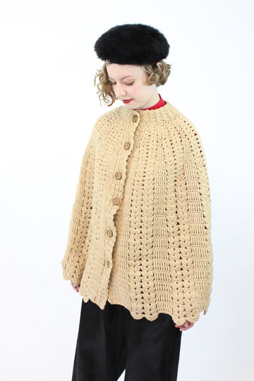 1960s knit cape | chunky camel knit jacket