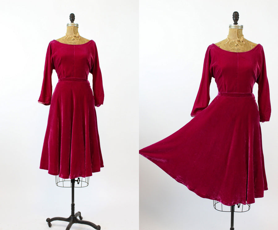 1950s two piece | silk velvet skirt | xs