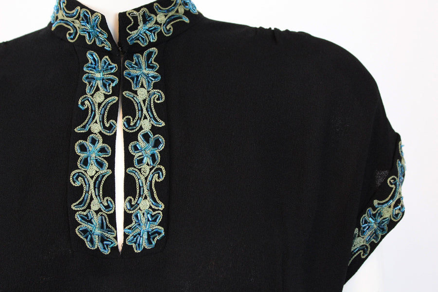 1940s rayon beaded dress | Asian inspired | medium