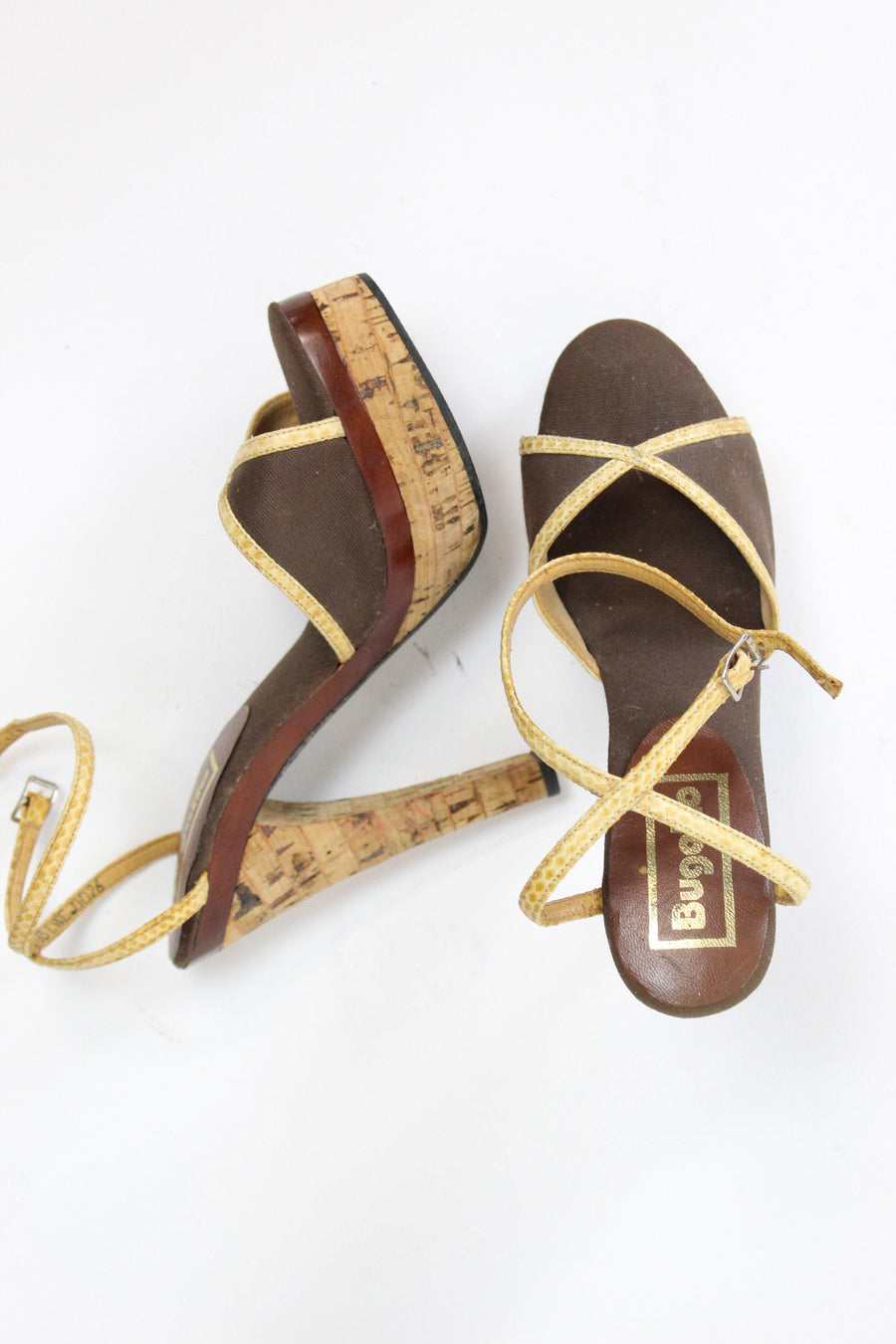1970s platform shoes | cork heels ankle strap | size 5
